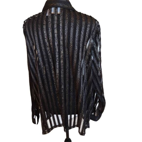 Alfred Dunner Womens Sheer Striped Long Sleeve Button Down Blouse Black Size 20W - Picture 2 of 12